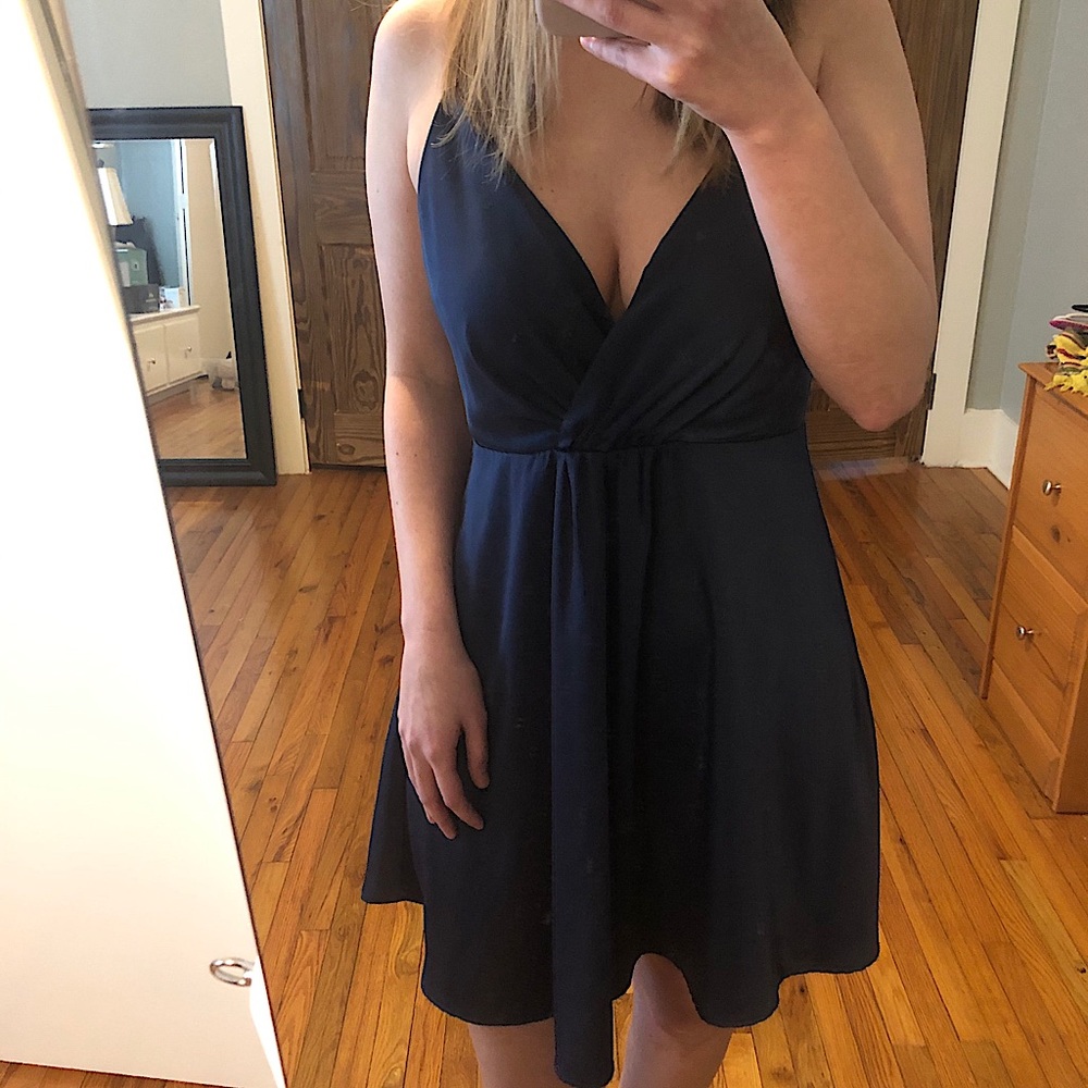 COPY - Navy Silk Dress with Twist Front